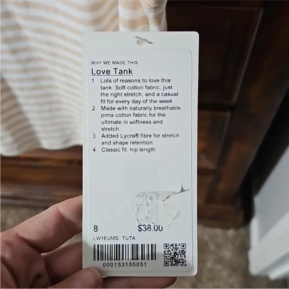 Lululemon Love Tank Nwts TUTA, Classic Fit, Hip Length Sz 8 - Picture 4 of 8